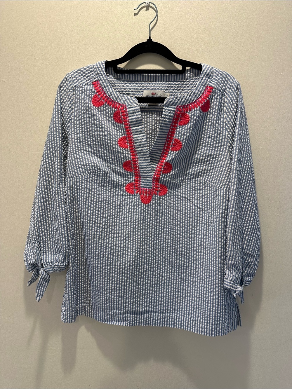 Vineyard Vines Blue & White Striped Tunic with Pink Embroidery